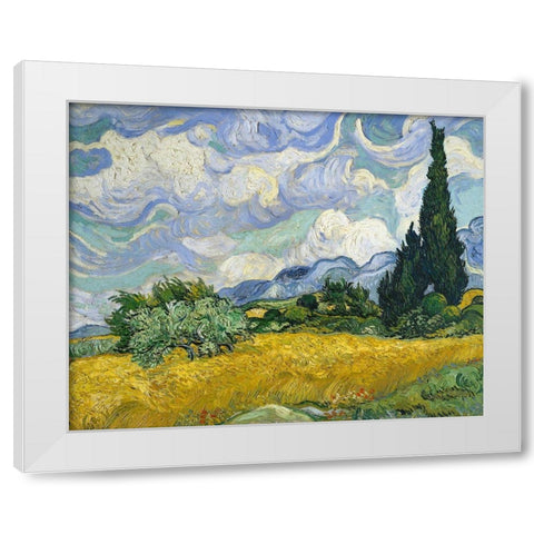 Wheat Field with Cypresses White Modern Wood Framed Art Print by Van Gogh, Vincent