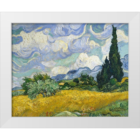 Wheat Field with Cypresses White Modern Wood Framed Art Print by Van Gogh, Vincent