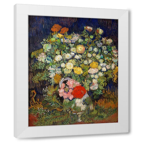 Bouquet of Flowers in a Vase, 1890 White Modern Wood Framed Art Print by Van Gogh, Vincent