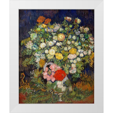 Bouquet of Flowers in a Vase, 1890 White Modern Wood Framed Art Print by Van Gogh, Vincent