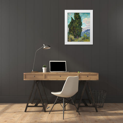 Cypresses, 1889 White Modern Wood Framed Art Print by Van Gogh, Vincent