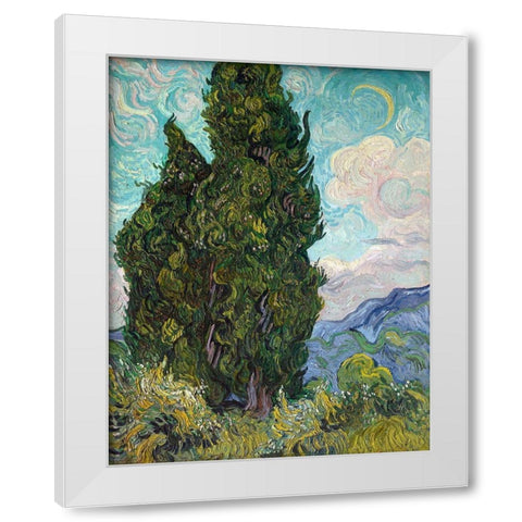 Cypresses, 1889 White Modern Wood Framed Art Print by Van Gogh, Vincent