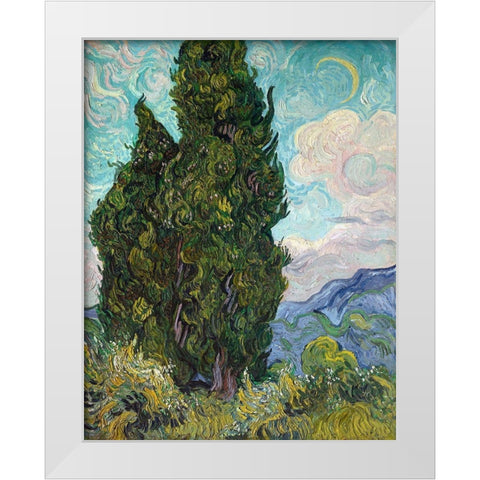 Cypresses, 1889 White Modern Wood Framed Art Print by Van Gogh, Vincent