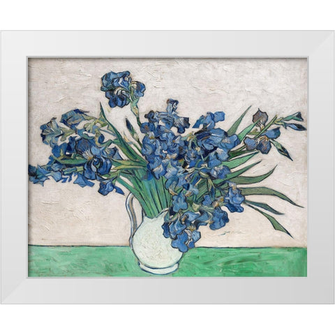 Irises, 1890 (White Vase) White Modern Wood Framed Art Print by Van Gogh, Vincent
