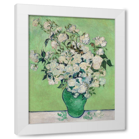Roses, 1890 (Green Vase) White Modern Wood Framed Art Print by Van Gogh, Vincent