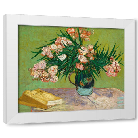 Oleanders, 1888 White Modern Wood Framed Art Print by Van Gogh, Vincent