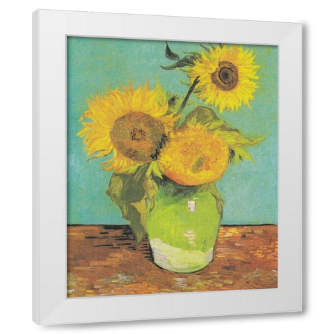Three Sunflowers in a Vase, 1888 White Modern Wood Framed Art Print by Van Gogh, Vincent