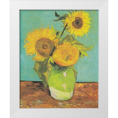 Three Sunflowers in a Vase, 1888 White Modern Wood Framed Art Print by Van Gogh, Vincent