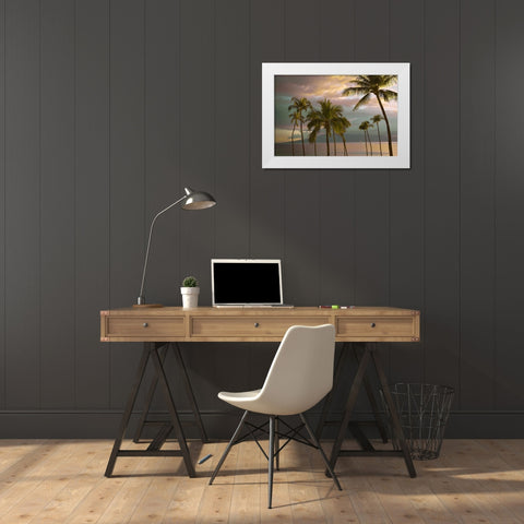 Hawaii Palm Sunset No. 1 White Modern Wood Framed Art Print by Vargas, Carlos