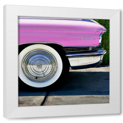 Pink Cadillac Tire White Modern Wood Framed Art Print by Vargas, Carlos