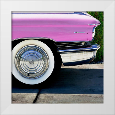 Pink Cadillac Tire White Modern Wood Framed Art Print by Vargas, Carlos