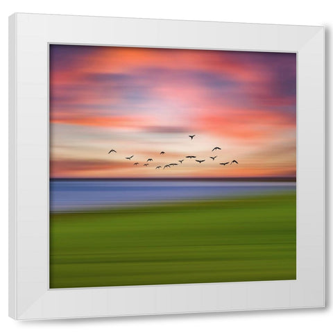 Birds In The Sunset White Modern Wood Framed Art Print by Vitomirov, Igor