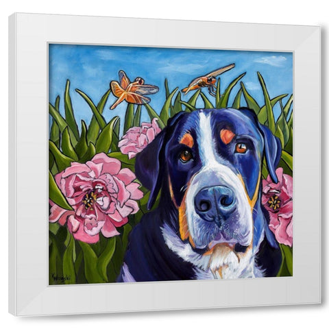 Dog and Dragonflies White Modern Wood Framed Art Print by Wronski, Kathryn