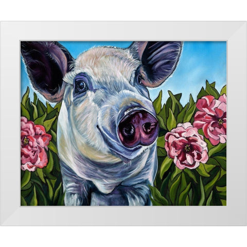 Pigs and Peonies White Modern Wood Framed Art Print by Wronski, Kathryn