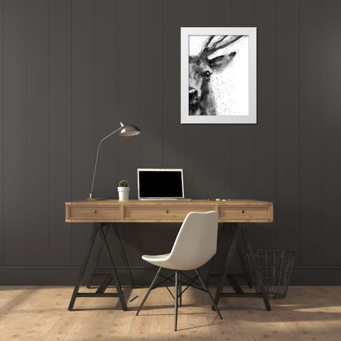 Deer At Attention White Modern Wood Framed Art Print by Wong, Brandon