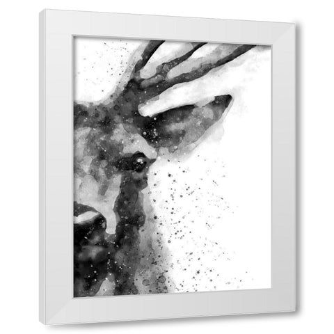 Deer At Attention White Modern Wood Framed Art Print by Wong, Brandon