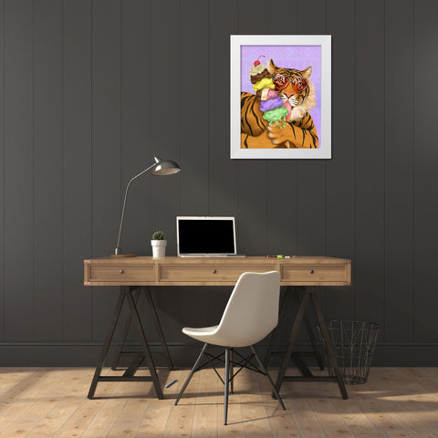 Party Safari Tiger White Modern Wood Framed Art Print by Warren, Shari