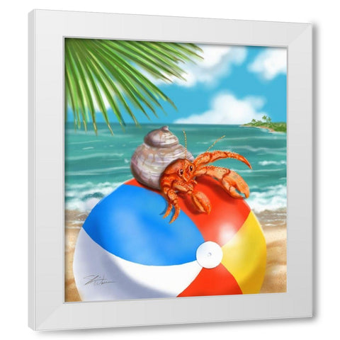 Beach Friends - Hermit Crab White Modern Wood Framed Art Print by Warren, Shari