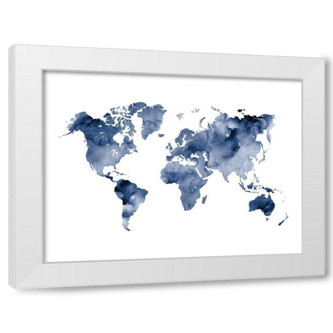 Indigo World Map White Modern Wood Framed Art Print by Wong, Brandon
