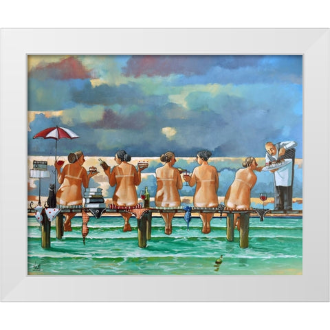 Friends On The Jetty White Modern Wood Framed Art Print by West, Ronald