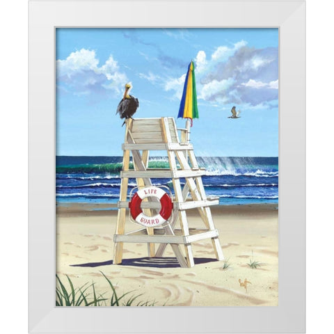Pelican Perch White Modern Wood Framed Art Print by Westmoreland, Scott