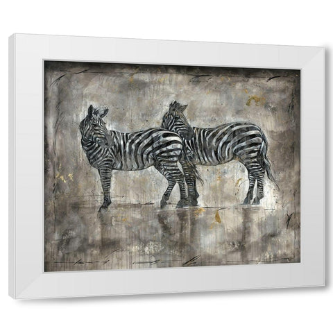 Zebras White Modern Wood Framed Art Print by Wiley, Marta