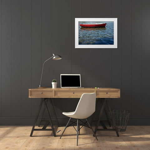 Red Boat White Modern Wood Framed Art Print by White, Lynda