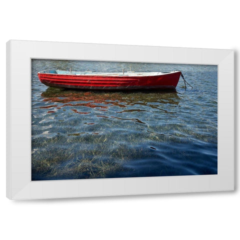 Red Boat White Modern Wood Framed Art Print by White, Lynda