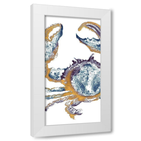 Surf Side Golden Blue Crab White Modern Wood Framed Art Print by Pinto, Patricia