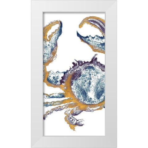 Surf Side Golden Blue Crab White Modern Wood Framed Art Print by Pinto, Patricia