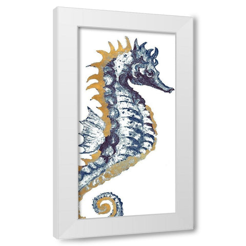 Surf Side Golden Blue Seahorse White Modern Wood Framed Art Print by Pinto, Patricia