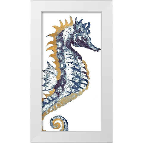 Surf Side Golden Blue Seahorse White Modern Wood Framed Art Print by Pinto, Patricia