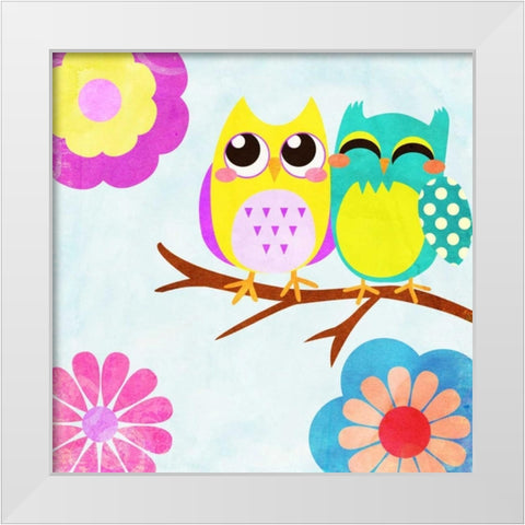 Cozy Owls I White Modern Wood Framed Art Print by SD Graphics Studio