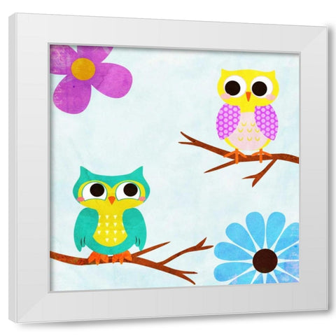 Cozy Owls II White Modern Wood Framed Art Print by SD Graphics Studio