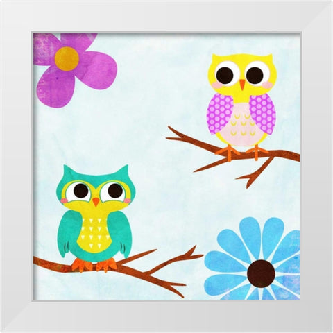 Cozy Owls II White Modern Wood Framed Art Print by SD Graphics Studio