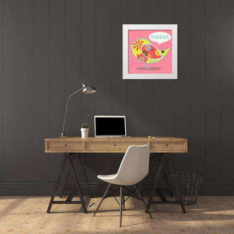 Bird Floral Pattern I White Modern Wood Framed Art Print by SD Graphics Studio