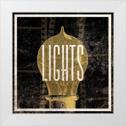 Lights Camera Action III White Modern Wood Framed Art Print by SD Graphics Studio