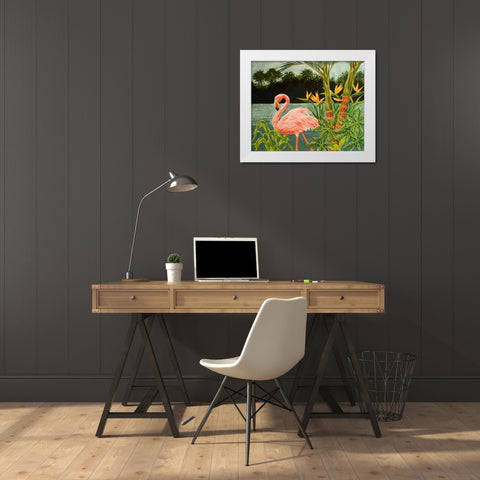 Tropical Flamingo I White Modern Wood Framed Art Print by Baliko, Linda