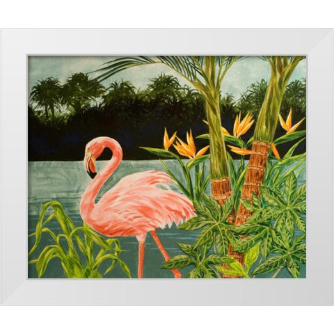 Tropical Flamingo I White Modern Wood Framed Art Print by Baliko, Linda