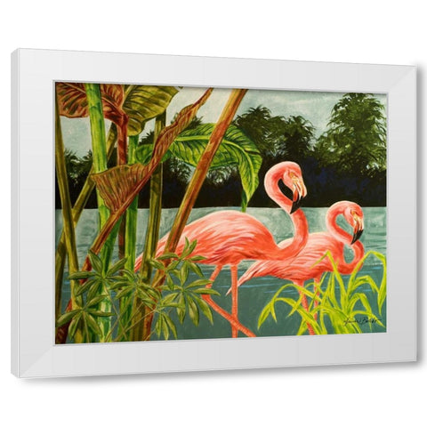 Tropical Flamingo II White Modern Wood Framed Art Print by Baliko, Linda