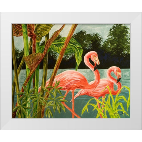 Tropical Flamingo II White Modern Wood Framed Art Print by Baliko, Linda
