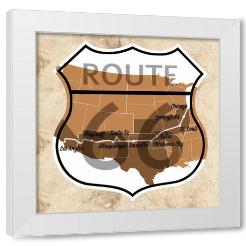 Route 66 Map White Modern Wood Framed Art Print by SD Graphics Studio