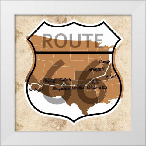 Route 66 Map White Modern Wood Framed Art Print by SD Graphics Studio