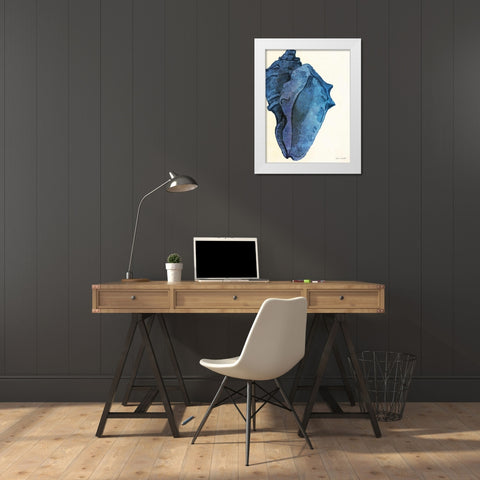 Blue Shell II White Modern Wood Framed Art Print by Loreth, Lanie