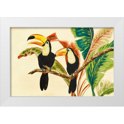 Tropical Toucans I White Modern Wood Framed Art Print by Baliko, Linda
