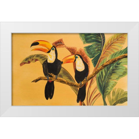 Toucans I White Modern Wood Framed Art Print by Baliko, Linda