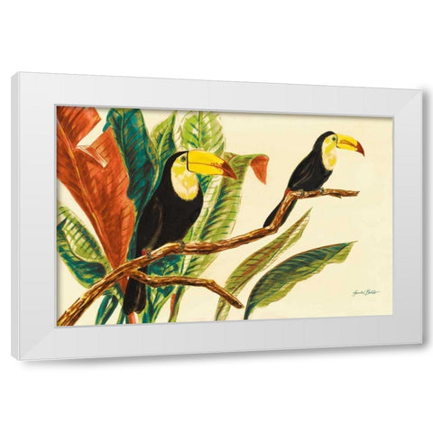 Tropical Toucans II White Modern Wood Framed Art Print by Baliko, Linda