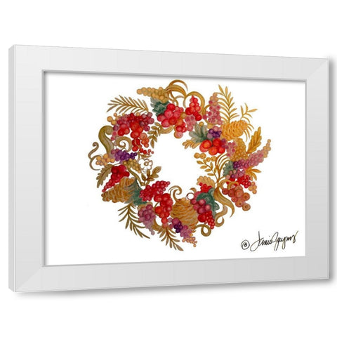 Christmas Wreath with Berries White Modern Wood Framed Art Print by Gaynor, Janice
