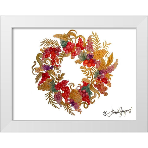Christmas Wreath with Berries White Modern Wood Framed Art Print by Gaynor, Janice