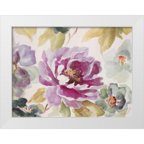 Purple Florals White Modern Wood Framed Art Print by Loreth, Lanie